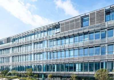 Office façade sunshades and louvers