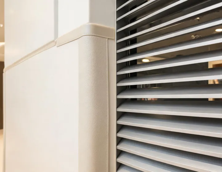 Close-up of architectural louver and wall protection detail